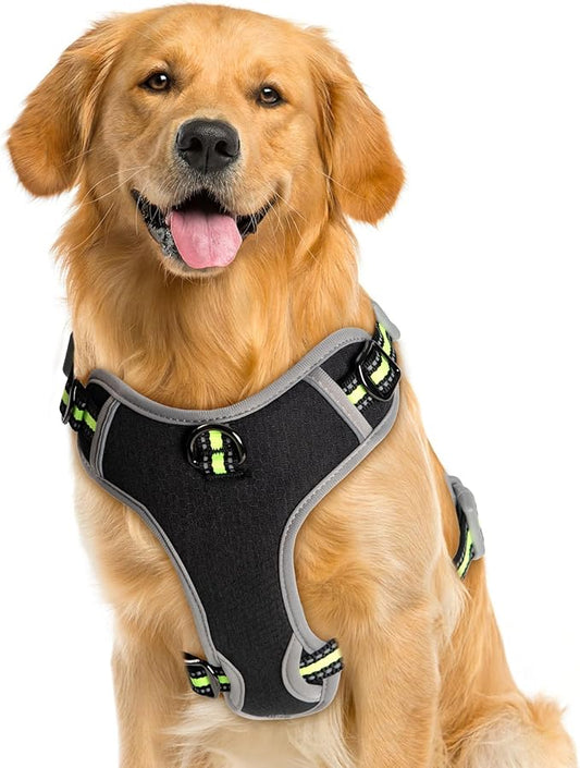Dog Harness, No Pull Pet Vest Reflective Strip Escape Proof, Easy to Adjust Dog Harness with Escape Proof Function Suitable for Walking, Traveling and Training, Black, L