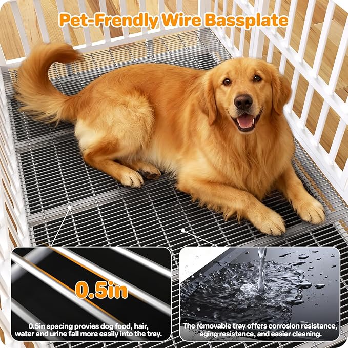 Heavy Duty Dog Crate 48 Inch, Indestructible Dog Crate with Removable Tray, Escape Proof & High Anxiety Dog Kennel Indoor, Metal Dog Cage with Wheels for Large Dogs, XL XXL XXXL