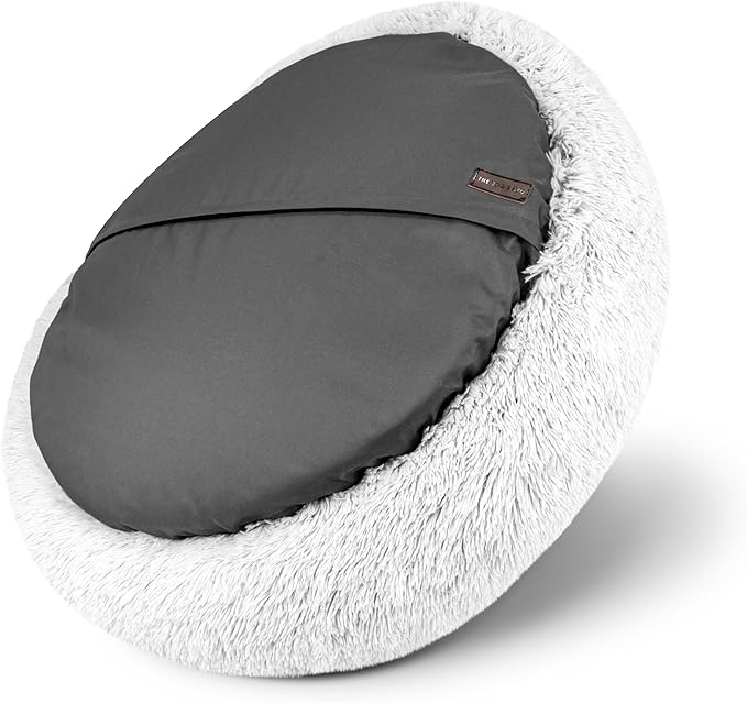The Dog’s Bed Donut Large Dog Bed, Sound Sleep, Ice White Fur Calming Nest Bed, Veterinary Approved