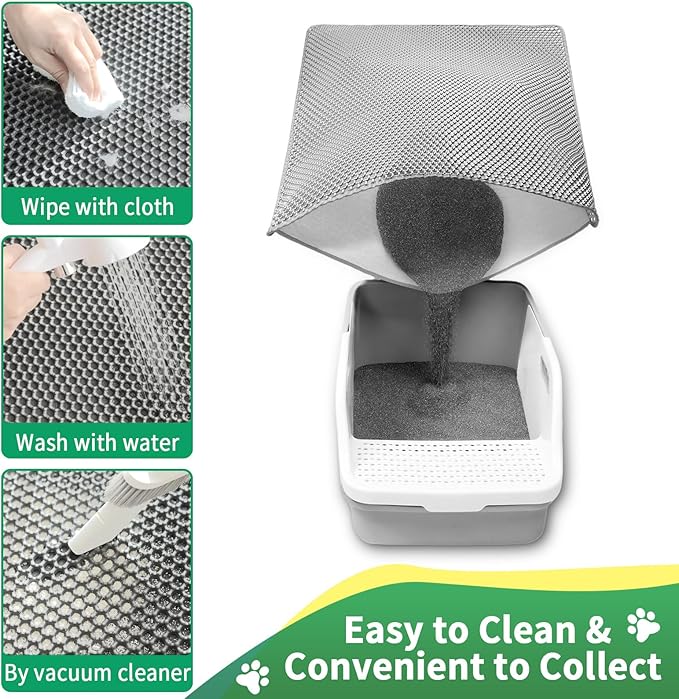 GRELY Cat Litter Mat, 32"x22" Litter Box Trapping Mat for Indoor Cat, 2 Layer Non-Slip Waterproof Urine Proof Collapsible Kitty Pet Rug