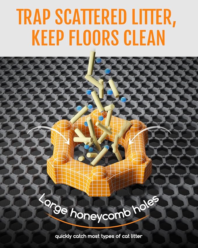 Cat Litter Mat - 30" x 24" Large Litter Box Mat with Double Layers, Urine-Proof and Non-Slip Litter Trapping Mat, Easy to Clean Kitty Litter Mats for Floor, Scatter Control, Grey