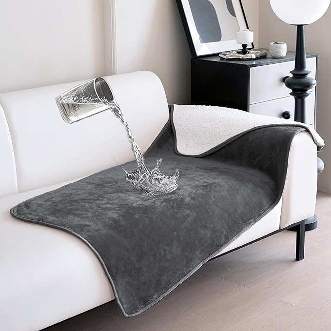 gogobunny Dog Blanket, Waterproof Reversible Sherpa Fleece Throw Blanket, Furniture Cover for Bed, Couch, Sofa Protection from Liquid Pee and Pet Fur of Puppy, Cat (Dark Grey, 30x70 inches)