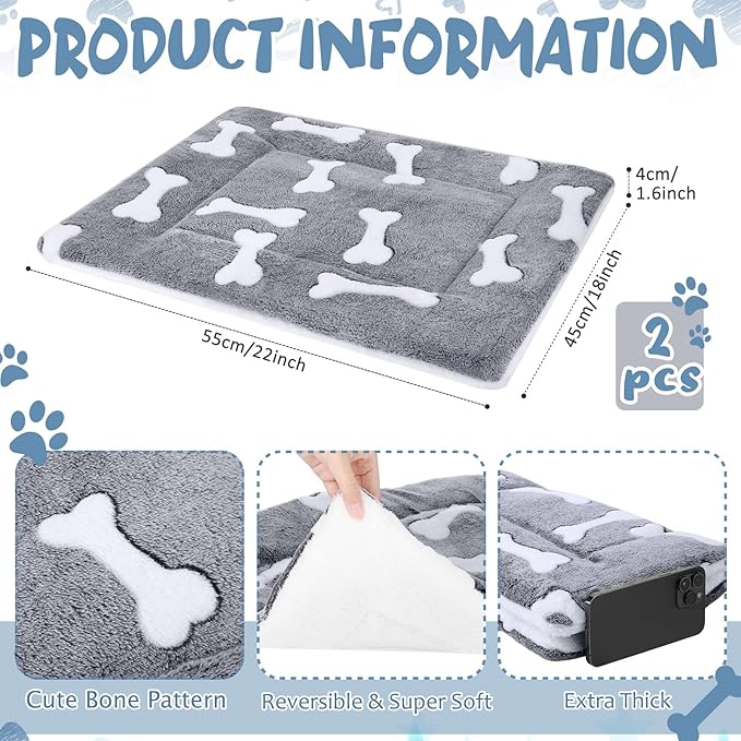 VitalCozy 2 Pack Self Warming Cat Mat Self Heating Pad Bed Reversible Machine Washable Reflects Body Heat Warm Thermal Pet Pad Crate Blanket for Feral and Indoor Cat (Grey,22'' X 18'',Bone)
