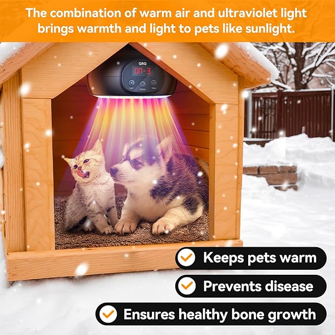 QRQ Chicken Coop Heater, 200W-350W-500W Reptile Heat Lamp with UVA UVB Dimmable Light 3-6-9-12H Timer, Chicken House Dog House Greenhouse Heater Outdoor,for Dog Cats Reptile Bird,Christmas Gifts
