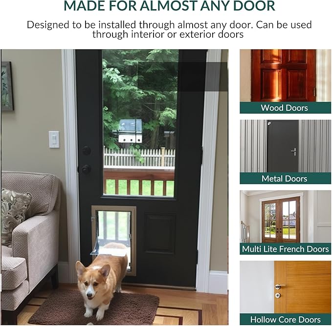 Elbert Mountain Pet Door - Door Model | Cat & Dog Door | Energy-Efficient Single Vinyl Flaps | Locking Security Cover | Reinforced Aluminum Frame