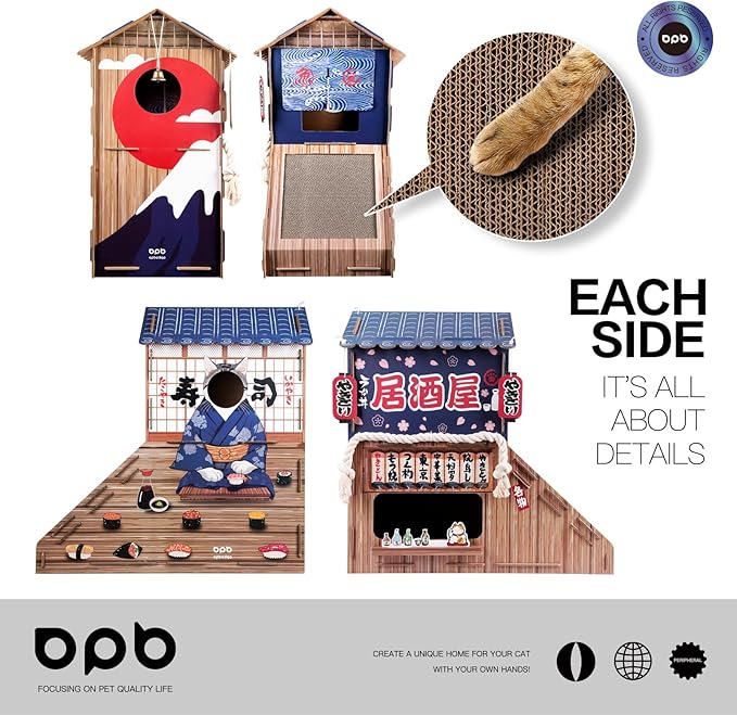 Cardboard Cat House for Indoor,Cat Scratcher House,Cat Birthday Gifts(29.5inx28.5inx18in),Double Cat Bed.