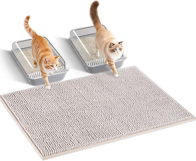 Pieviev Chenille Cat Litter Mat for Litter Box, 48"x36" Soft Ultra Absorbent Mat, Waterproof & Non-Slip, Easy to Clean Litter Trapping Mat for Indoor Cats, Gray