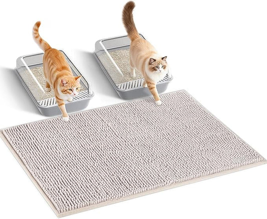 Pieviev Chenille Cat Litter Mat for Litter Box, 48"x36" Soft Ultra Absorbent Mat, Waterproof & Non-Slip, Easy to Clean Litter Trapping Mat for Indoor Cats, Gray