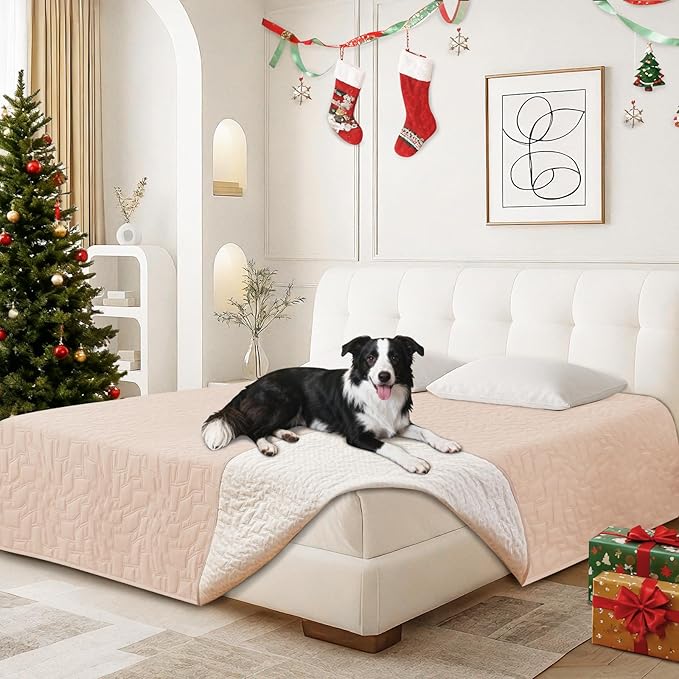Waterproof Dog Blanket, Non-Slip Soft Pet Bed Cover, Couch Cover for Dogs Washable, Protects Sofa, Furniture, Crate, Car, Tear Resistant Leakproof Pet Blanket (68x82 Inch, Beige)