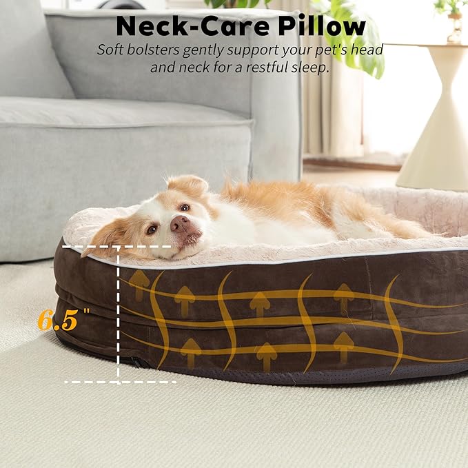 Orthopedic Dog Bed Couch for Large Sized Pets with Egg Foam Support, Four-Sided Bolster Cushions, Soft Tear-Resistant Fabric, and Removable Machine Washable Plush Cover