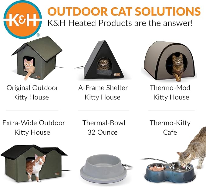 K&H Pet Products Thermal-Bowl Heated Water Bowl for Cats & Dogs Outside, Safety Listed Outdoor Heated Dog Dish for Pets, Automatic No Freeze, Anti Chew Cord - 32 Ounces Gray 12W