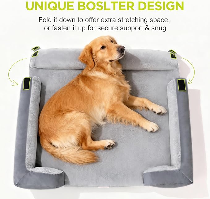 Orthopedic Dog Beds for Large Medium Dogs, Big Waterproof Memory Foam Pet Couch Bolster Bed with Removable Washable Cover, 36x27 Inch