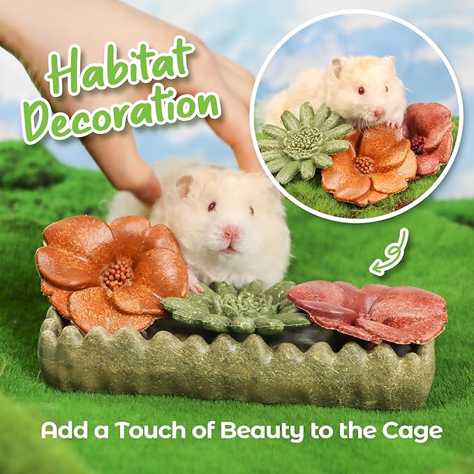 TEEWY Guinea Pig Chew Toys, Prevent Teeth Overgrowth, Natural Timothy Grass & Vegetables, Hamster Chew Toys, Guinea Pig Toys, Chinchilla Toys, 4PCS, Grass Patch & Flowers