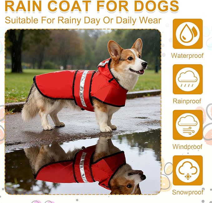 Dog Raincoat, Dog Rain Jacket Waterproof Jacket Reflective Adjustable Hooded Pet Rain Coat with Leash Hole, (Blue, S), Intended for Large Medium Small Puppies