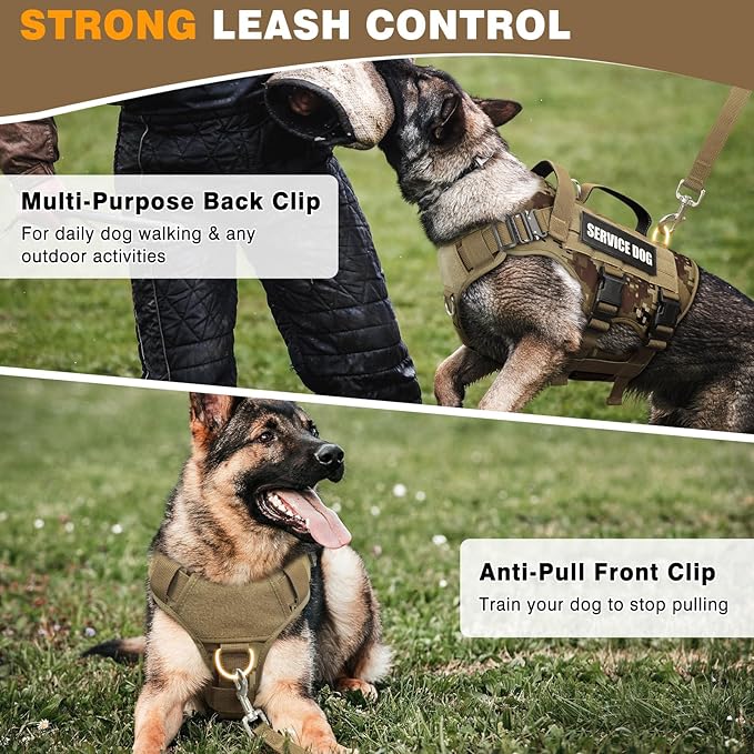 WINSEE Service Dog Vest Harness for Large Dog, Tactical Working MOLLE Vest with 10 Pet Patches, No Pull Heavy Duty Harness for Training Walking