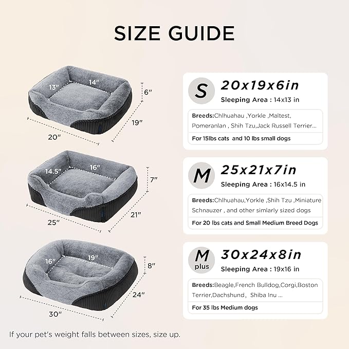 Bedsure Washable Dog Bed Medium Size Dog - Rectangle Fluffy Plush Big Pet Bed, Corduroy Fleece and Nonskid Bottom,30x24x8inches,Suitable for Pet Up to 35lbs,Grey