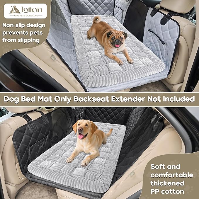 Dog Car Bed Mat, Non-Slip Backseat Extender Pet Blanket, Plaid Dog Bed for SUVs, Sedans & Trucks, Chew-Resistant Travel Pad for Dogs, Easy Clean & Scratch-Proof & Comfort (50"x24.6") Light Gray