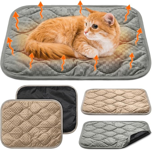4 Pack Self Warming Cat Mat Self Heating Cat Pad Warm Thermal Pet Bed Washable Dog Crate Pad Body Heat Dog Bed Mat Blanket Non Slip Bottom for Outdoor Indoor Pets
