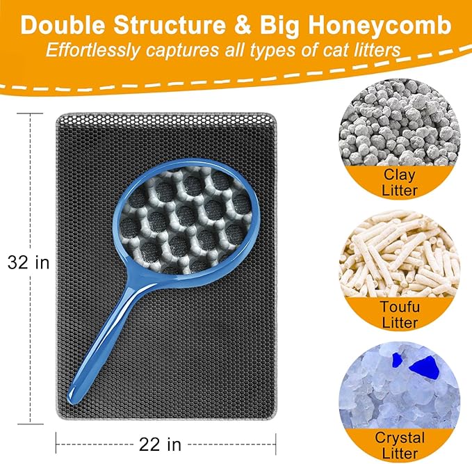 Cat Litter Mat Litter Trapping Mat,Cat Litter Box Mat for Floor 32"x22", 2 Layer Llitterbox Mats for Pet kitty,Litter Rug Catcher,Waterproof Urine Proof, Clean Easily, Collapsable, Medium