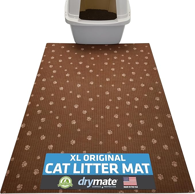 Drymate XL Original Cat Litter Mat, Contains Mess from Box, Protects Floors, Urine-Proof, Machine Washable, Soft on Kitty Paws, Absorbent, Waterproof (USA Made, Recycled Content)(28”x36”)(BrownTanPaw)