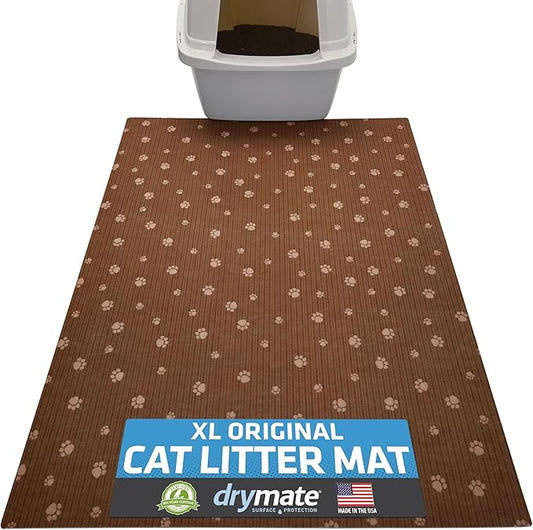 Drymate XL Original Cat Litter Mat, Contains Mess from Box, Protects Floors, Urine-Proof, Machine Washable, Soft on Kitty Paws, Absorbent, Waterproof (USA Made, Recycled Content)(28”x36”)(BrownTanPaw)