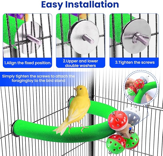 U Shape Parrot Perch Stand Toy Bird Platform Sand Paw Grinding Clean Stick Exercise Conure Budgie Cockatiel Cage Accessories (Green-Rotate)