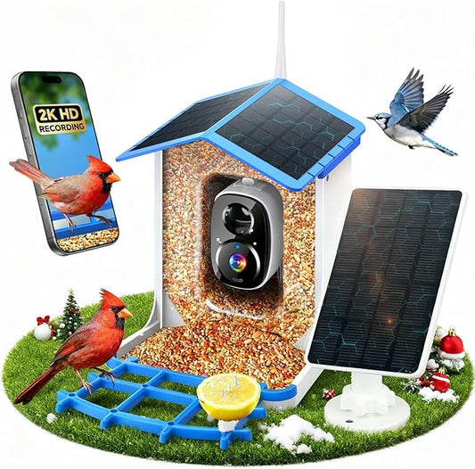 Triple-Solar Powered Smart Bird Feeder with Camera - 3MP UHD Wireless Birdwatching Camera for Outdoors with AI Identification Bird Species & 2L Seed Capacity, Ideal Gift for Birds Lovers, Moms & Dads