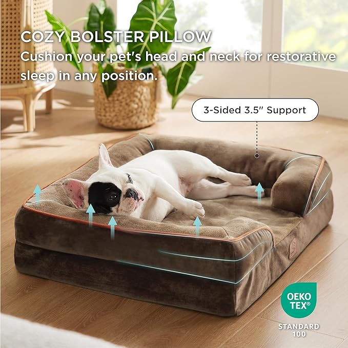 Bedsure Orthopedic Dog Bed Medium Size Dogs - Washable Medium Dog Cat Bed Waterproof, Comfort Pet Couch Sofa with Washable Removable Cover, Pets Bed with Nonskid Bottom, Brown, 28"