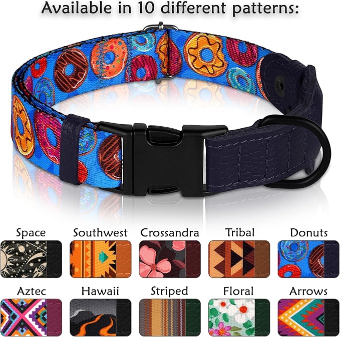 AirTag Dog Collar with Metal Buckle - Printed Nylon Soft Leather Dog Collar with Apple AirTag Holder - Secure Tracking GPS Pet Collars for Girl Boy Small Large Dogs (XS, 9"-12" Neck Fit, Donuts)
