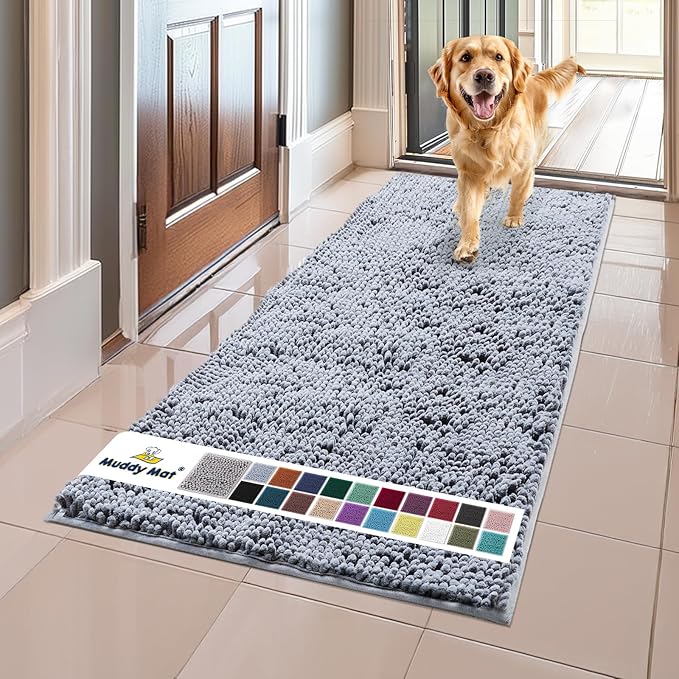 Muddy Mat® | Super Absorbent Door Mat Indoor, Microfiber Quick Dry Chenille Entryway Rug, Non-Slip Front Door Mat, Indoor Mats for Entryway, Machine Washable Pet Rug, Baby Blue 24"X60"
