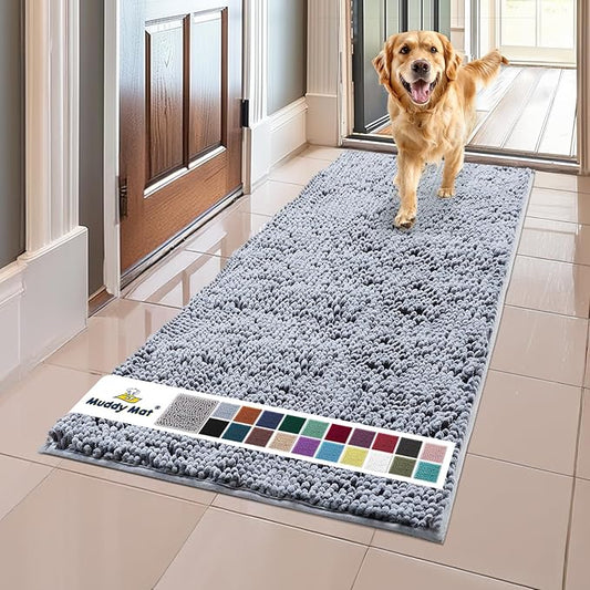Muddy Mat® | Super Absorbent Door Mat Indoor, Microfiber Quick Dry Chenille Entryway Rug, Non-Slip Front Door Mat, Indoor Mats for Entryway, Machine Washable Pet Rug, Baby Blue 24"X60"