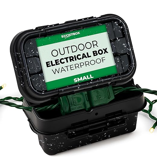 Sockitbox Original Outdoor Electric Box Waterproof - Small Outdoor Extention Cord Cover with 6 Cable Entry Waterproof Enclosure for Power Strips, Plugs, Timers, Lights - Black