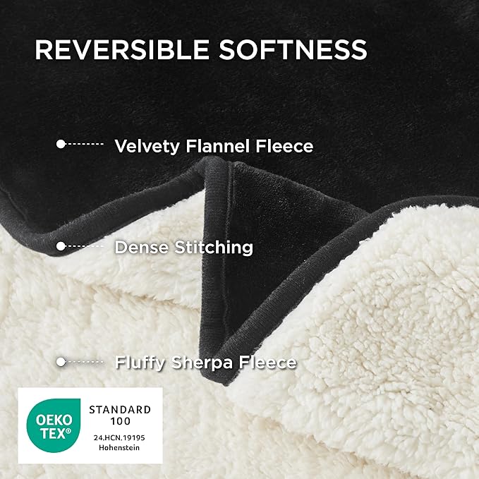 Bedsure Waterproof Blanket for Bed - Sherpa Fleece Waterproof Dog Blankets for Large Dogs, Pet Blankets for Bed/Couch/Dog Crate, Soft Plush Reversible Furniture Protector, Queen Size, 90"x86", Black