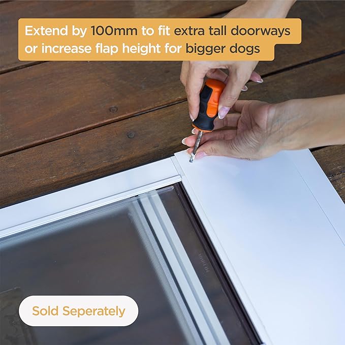 Hakuna Pets V2 Patio Pet Door Screen Insert Panel for Sliding Doors, Fits Door Track Min Ht 55.12" to Max Ht 84.25",UV Resistant Mesh, Locking Magnetic Dog Door, Easy Install and Removal, Small, White