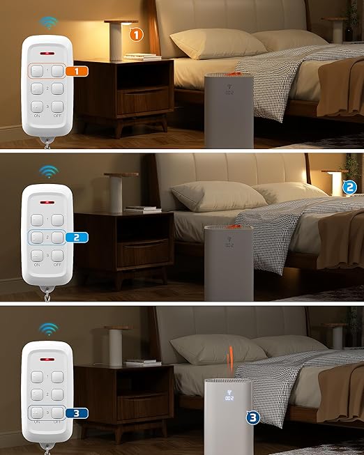 DEWENWILS Indoor Remote Control Outlet, Wireless Remote Outlets Switch, No Interference, 15A/1875W, 100FT RF Range, Compact Light Switch for Lamp, Christmas Decor,1 Remote 3 Outlets