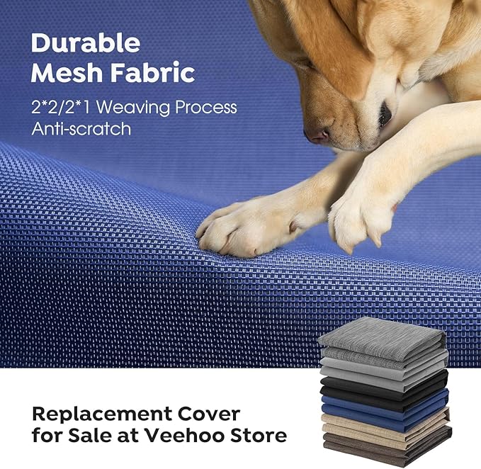 Veehoo Outdoor Elevated Dog Bed for Small Dogs, Cooling Raised Dog Cots Beds Training Platform Off Ground Hammock with Breathable Mesh, No-Slip Feet, 22"x17", Blue