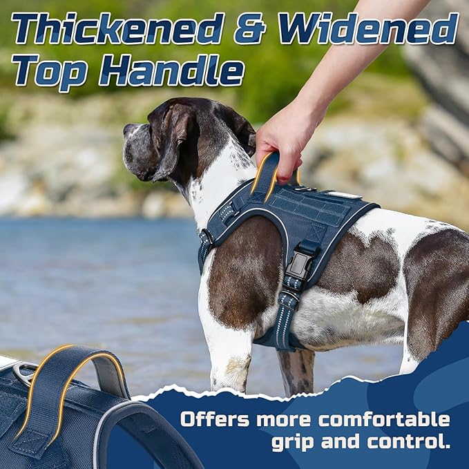 rabbitgoo Tactical Dog Harness for Large Dogs, No Pull Military Service Vest with Handle & Molle, Easy Control for Training Walking, Adjustable Reflective Straps, Blue, L
