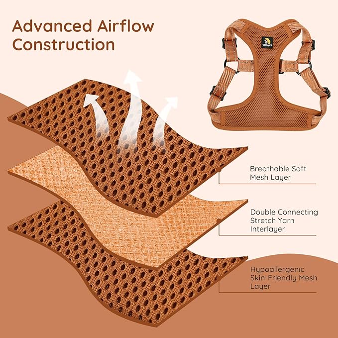 BELLA & PAL Adjustable Step-in Dog Harness, Puppy No-Pull Vest with Leash Set for XS/Small & Medium Dog, Breathable All-Weather Mesh, Reflective Strip, Secure Hook & Loop, Buckle Closure (Mokka, XS)