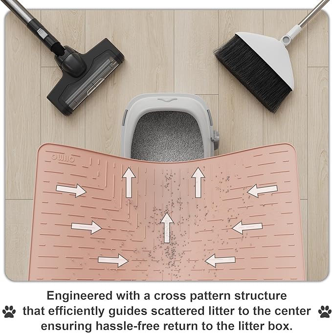 OHMO Cat Litter Mat Large Trapping Mat Premium Silicone Rubber 31.5x23.6 Coral, Waterproof and BPA Free Kitty Litter Box Mat, Easy to Clean and Keeps The Floor Tidy