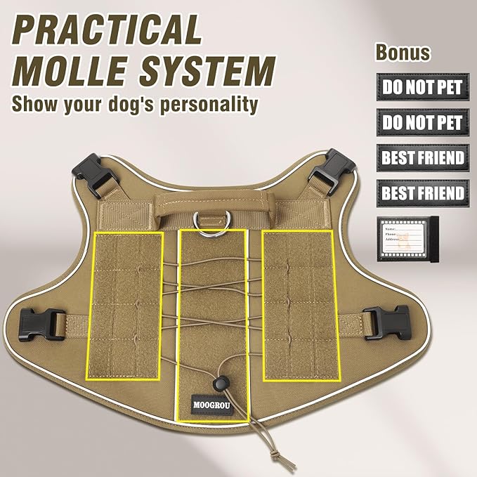 Tactical Dog Harness for Large Dogs,No Pull Military Dog Vest with Handle,Reflective Heavy Duty Pet Harness for Walking Hiking Training Brown L
