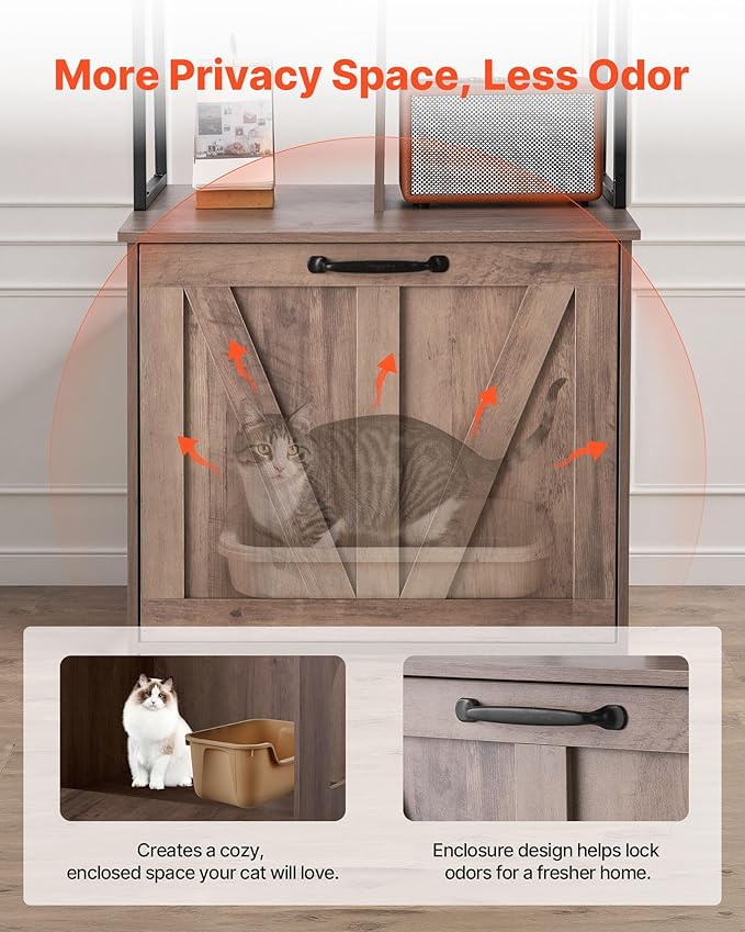 VEVOR Cat Litter Box Enclosure Furniture, 23.6 in Hidden Litter Box Cabinet with Storage Shelves, Modern Style, Waterproof Washroom Side Table Cat House, Fit Most of Litterbox, for Living Room