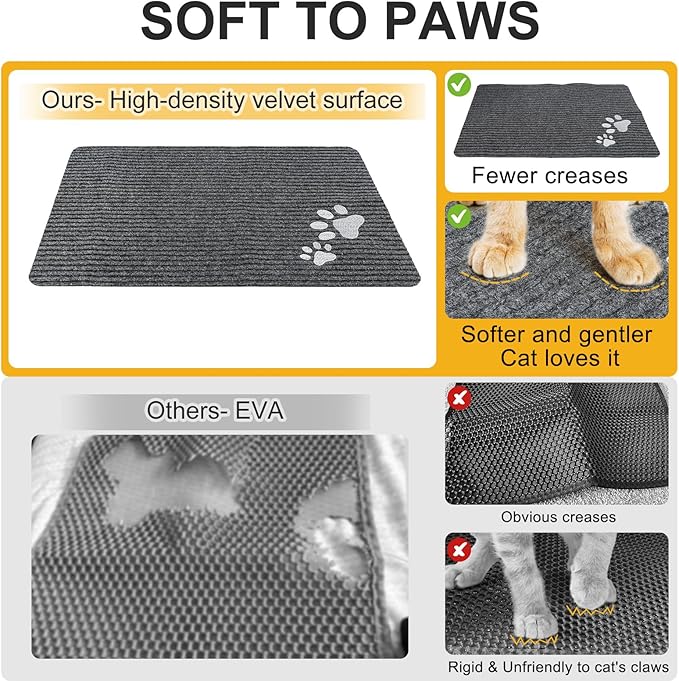 BEAUTYZOO Cat Litter Mat Litter Trapping Mat, 32"x 45" Extra Large Litter Box Mat, Waterproof Kitty Litter Mat, Non-slip Litter Rug Mat Pads for Floor Scatter Control,Soft on Paws & Easy to Clean,Grey
