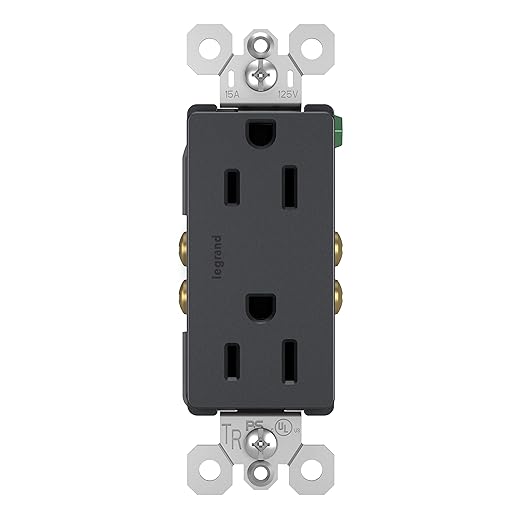 Legrand radiant 885TRGCC12 15 Amp Tamper Resistant Decorator Duplex Outlet, Side Wire or Push Wire, Graphite (1 Count)