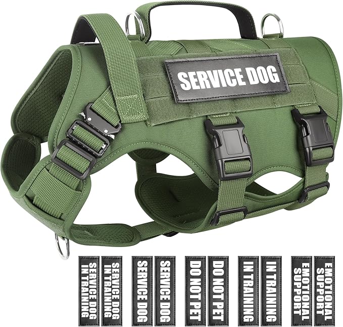 WINSEE Service Dog Vest Harness for Large Dog, Tactical Working MOLLE Vest with 10 Pet Patches, No Pull Heavy Duty Harness for Training Walking