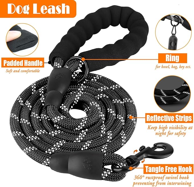 No Pull Dog Harness, Collar & Leash Set | Includes Dog Seat Belt, Collapsible Bowls & Poop Bag Dispenser. Ideal for Training, Walking, Hiking. Fits Small to Large Dogs(Black-XL)