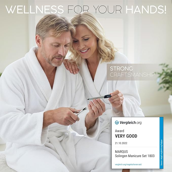 Manicure Set Solingen Made in Germany - 7 Piece Exclusive Finger & Toe Nail Clippers Kit for Women and Men in Real Leather Case, Color Black