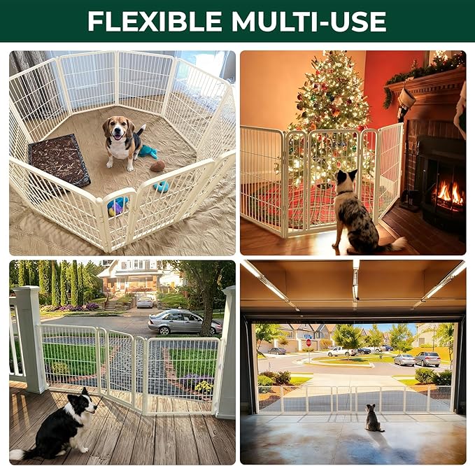 FXW Dog Gate Extra Wide Designed for Indoor Use, Adjustable Width Up to 165-inch Wide (32" H 6 Wire Panels for Small and Medium Dogs), White