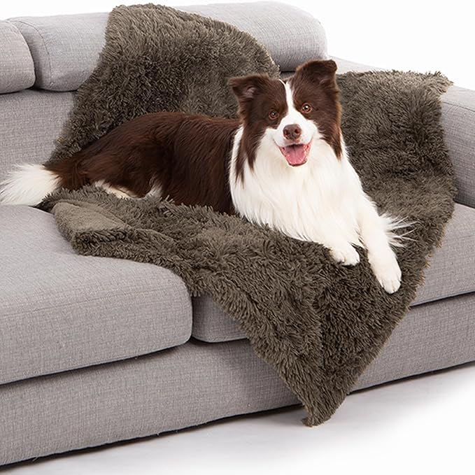 gogobunny Waterproof Dog Blanket for Large Dogs, Cats, Puppy, Reversible Faux Fur Pet Throw Blanket, Washable, Calming Furniture Protection for Sofa Bed (40x50 Inch (Pack of 1), Stone)