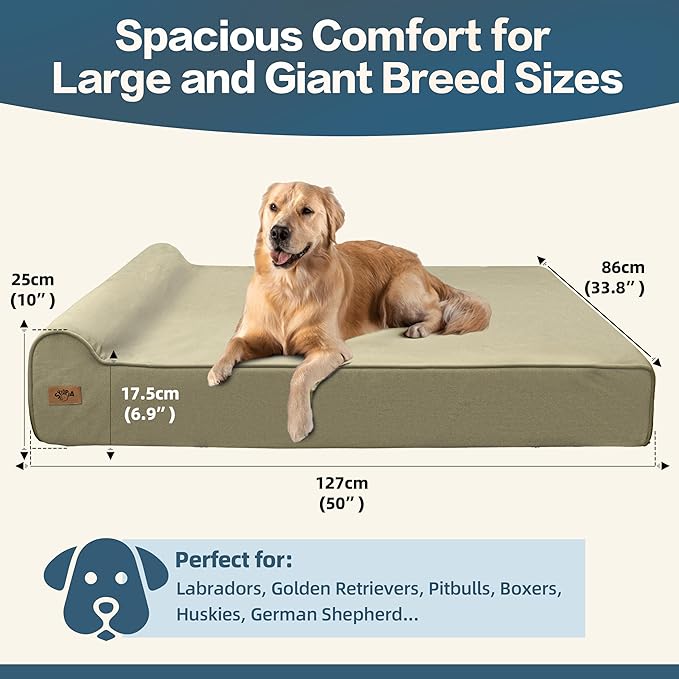 Sytopia 35D XXL Memory Foam Dog Bed, 7 Inch Thick Extra Large Orthopedic Couch for Senior Dogs Over 100 Pounds, Water Resistant and Washable Cover, Liner, Beige