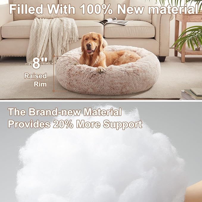 36 inches Donut Dog Bed for Large Dogs -Calming Fluffy Round Pet Bed with Removable & Washable Cover,Fits up to 80 lbs Pets (Brown,Large)